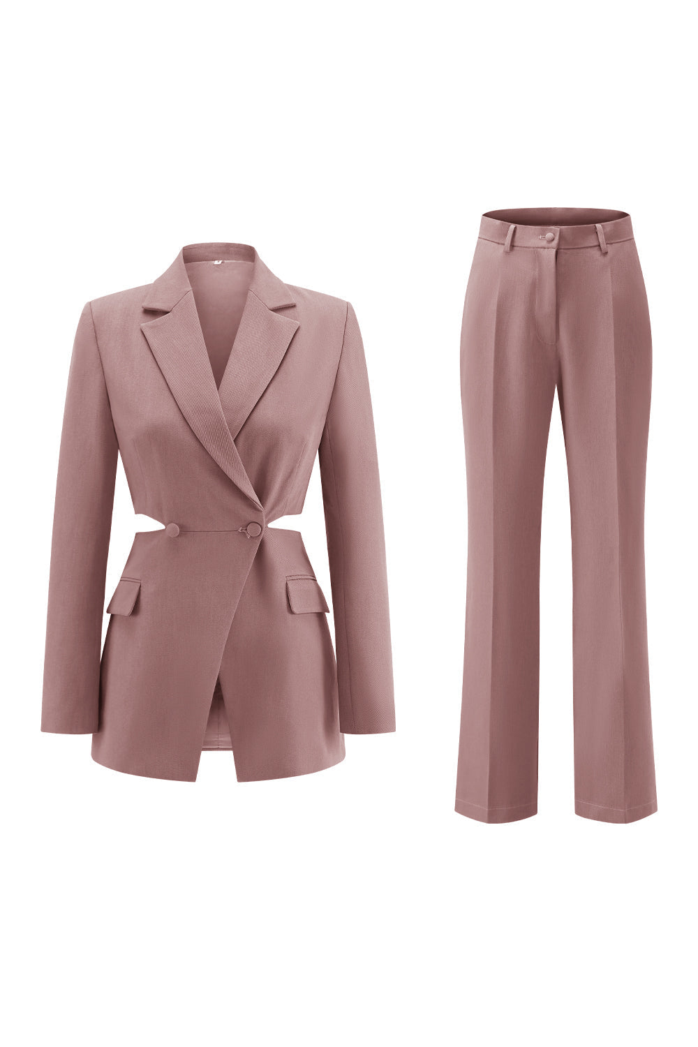 Grey Blue Notched Lapel 2-Piece Cut-Out Prom Suit