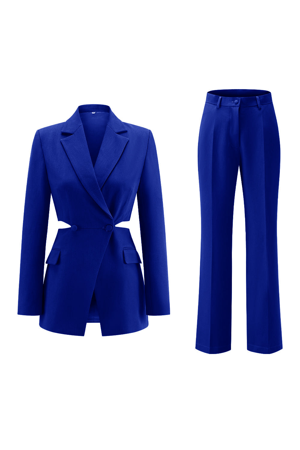 Grey Blue Notched Lapel 2-Piece Cut-Out Prom Suit