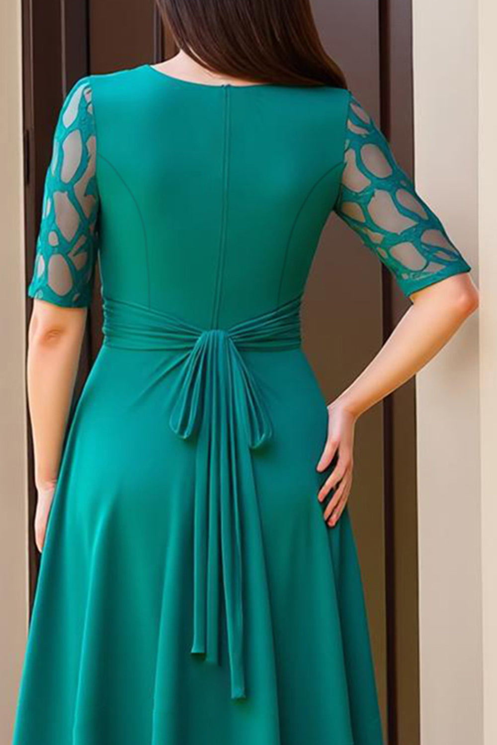 Pine A Line Chiffon Bateau Neck Half Sleeve Wedding Guest Dress