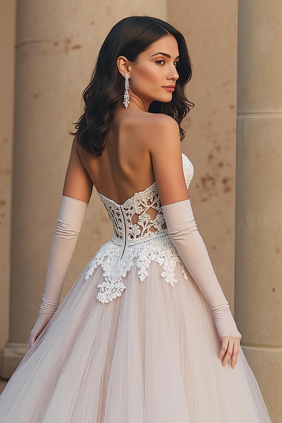 Robe de mariée ivoire avec corset en tulle de dentelle A-line Sweetheart