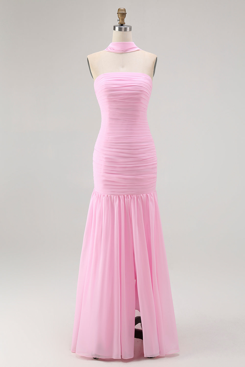 Robe de demoiselle d'honneur longue bandeau froncée Blush avec fente