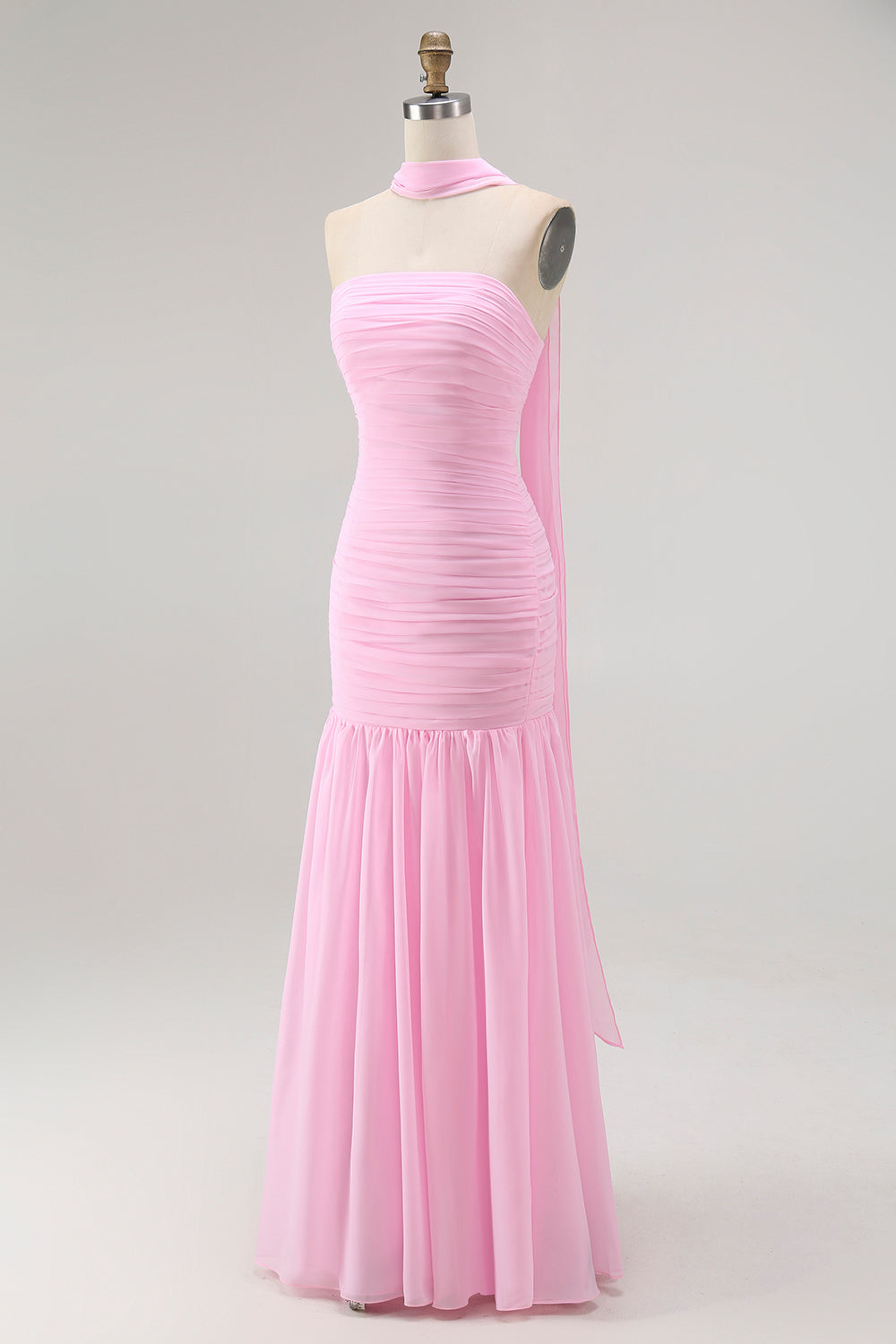 Robe de demoiselle d'honneur longue bandeau froncée Blush avec fente