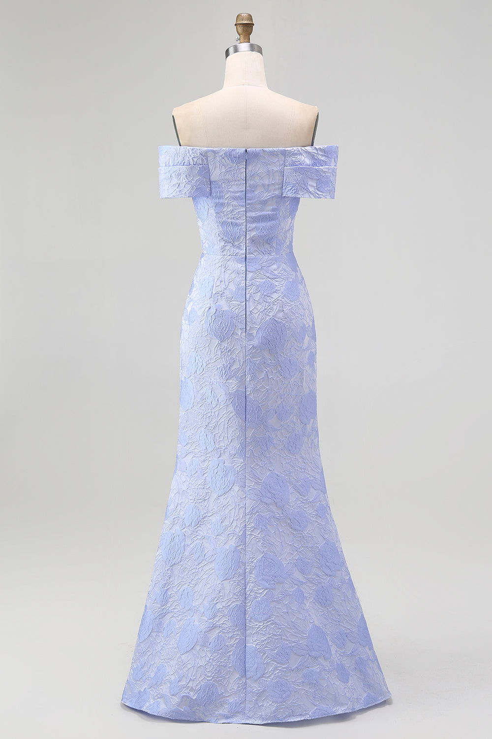 Floral Blue Mermaid Off the Shoulder Long Bridesmaid Dress