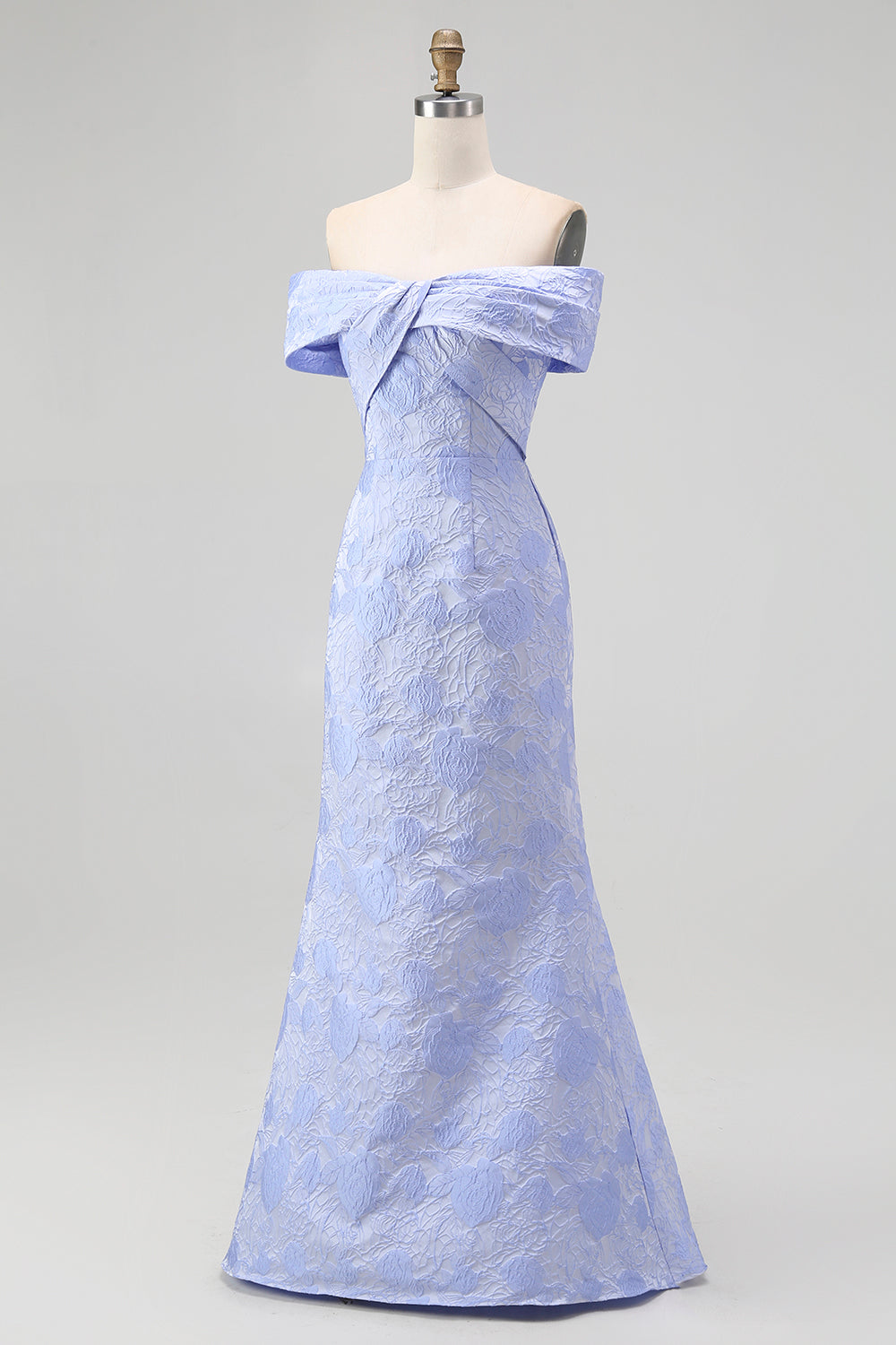 Floral Blue Mermaid Off the Shoulder Long Bridesmaid Dress