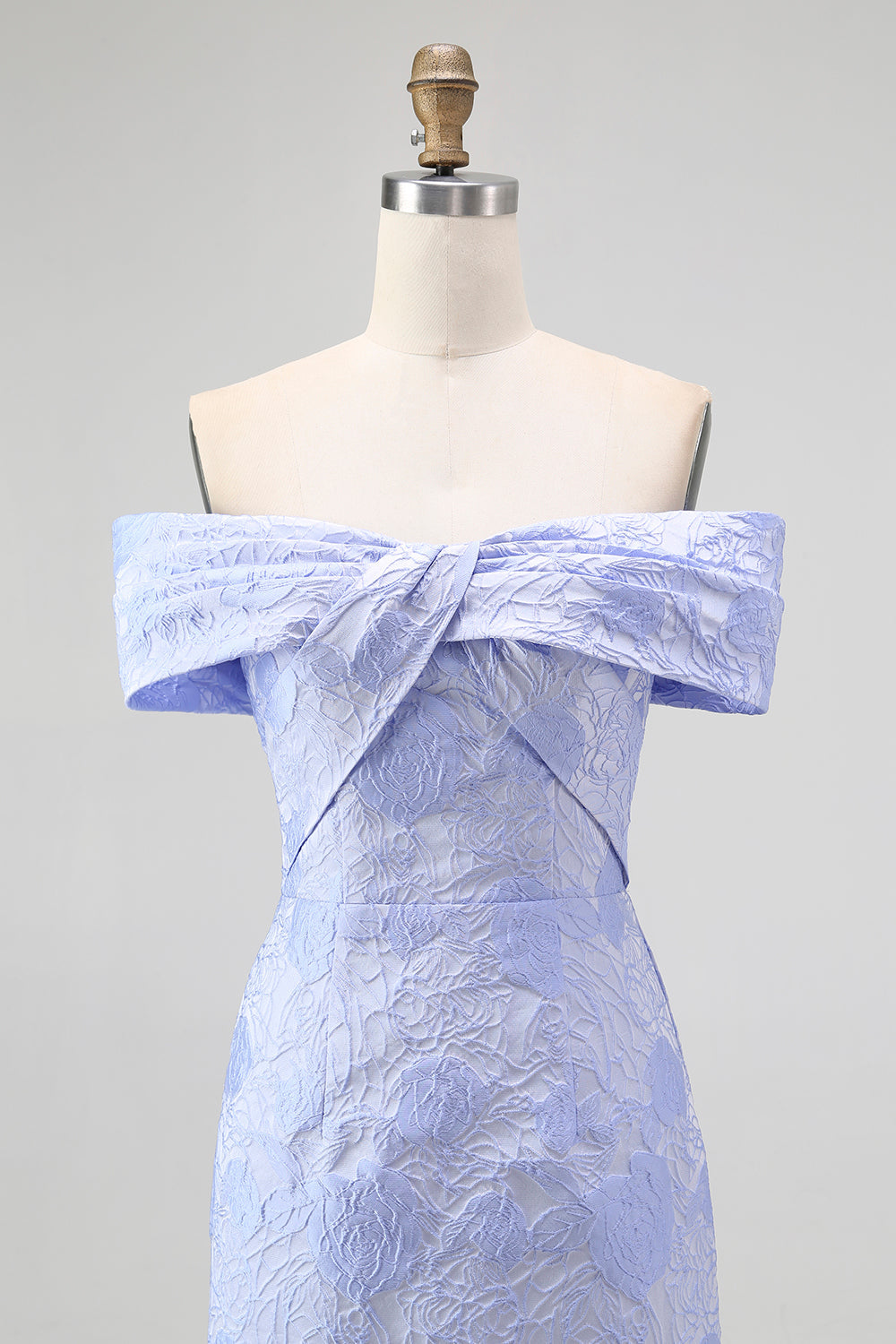 Floral Blue Mermaid Off the Shoulder Long Bridesmaid Dress