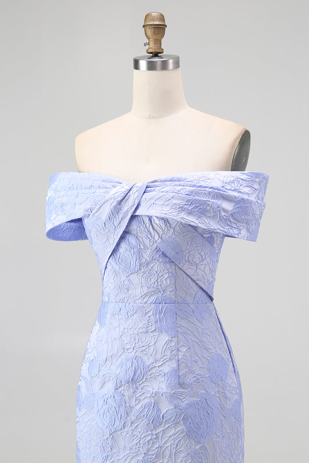 Floral Blue Mermaid Off the Shoulder Long Bridesmaid Dress