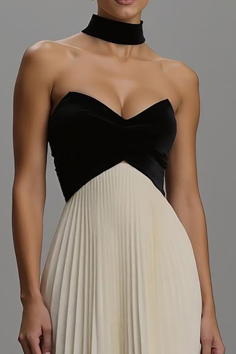 Black and Ivory A Line Chiffon Long Formal Dress