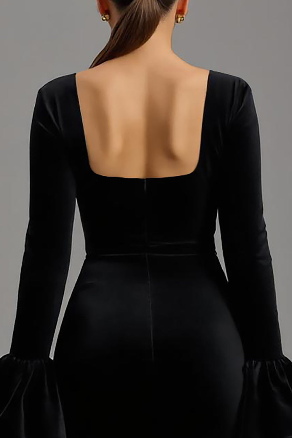 Robe longue de cérémonie fourreau en velours noir avec manches