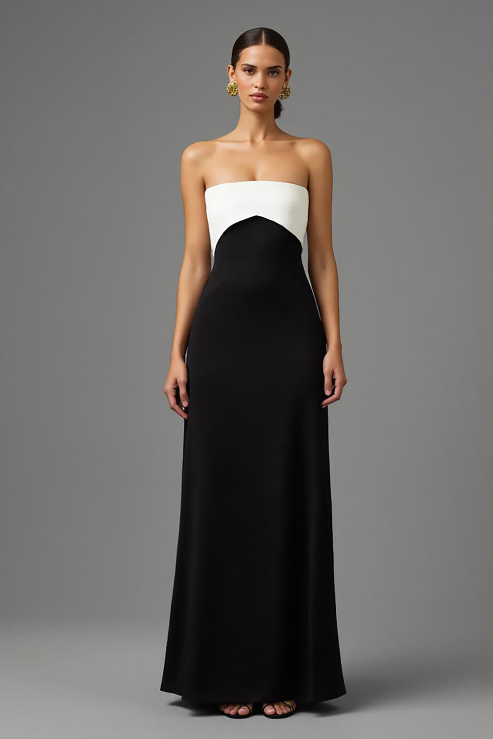 Black A-Line Satin Strapless Long Formal Dress with Bow