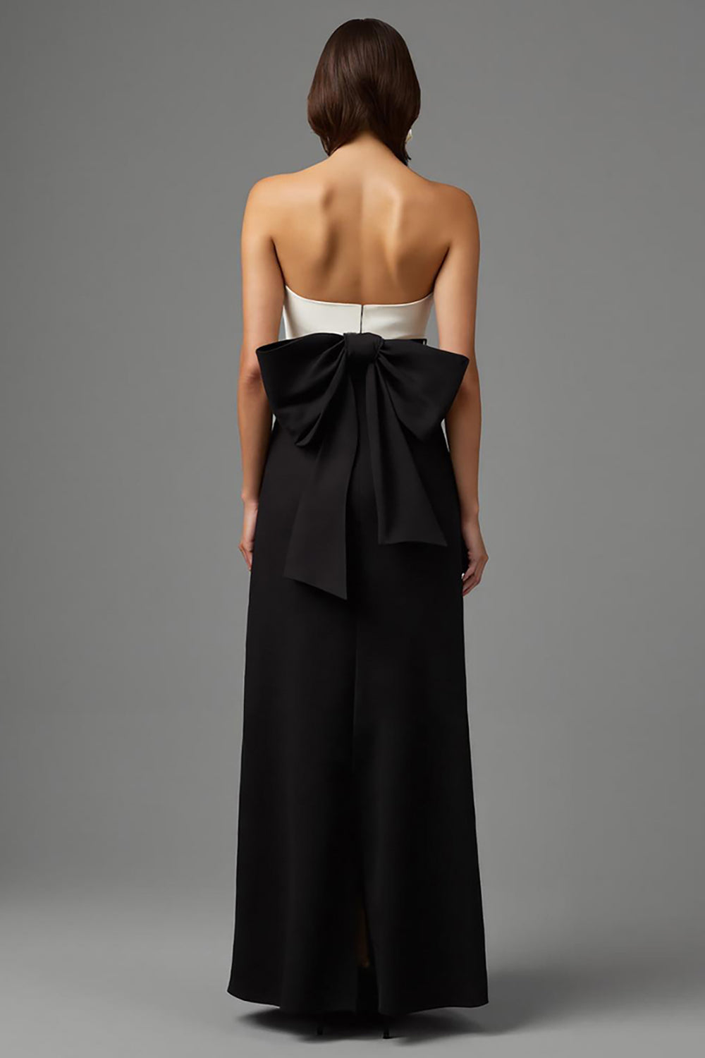 Black A-Line Satin Strapless Long Formal Dress with Bow