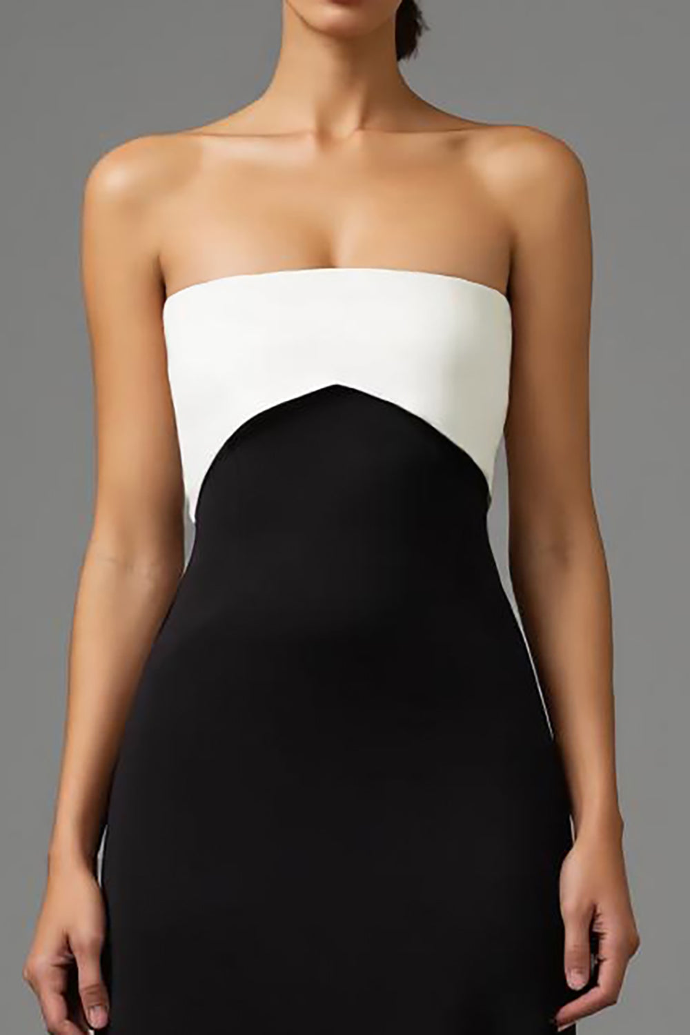 Black A-Line Satin Strapless Long Formal Dress with Bow