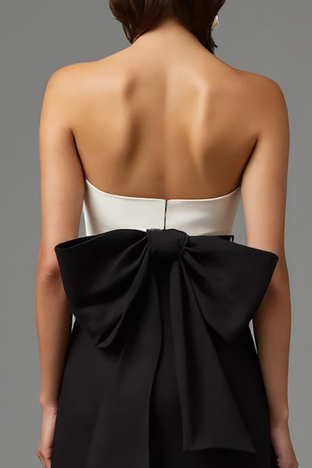 Black A-Line Satin Strapless Long Formal Dress with Bow