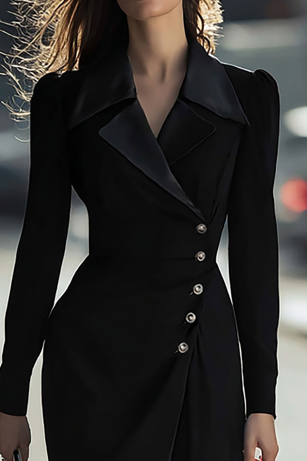 Black Pencil Single Breasted Long Sleeve Blazer Dress With Slit