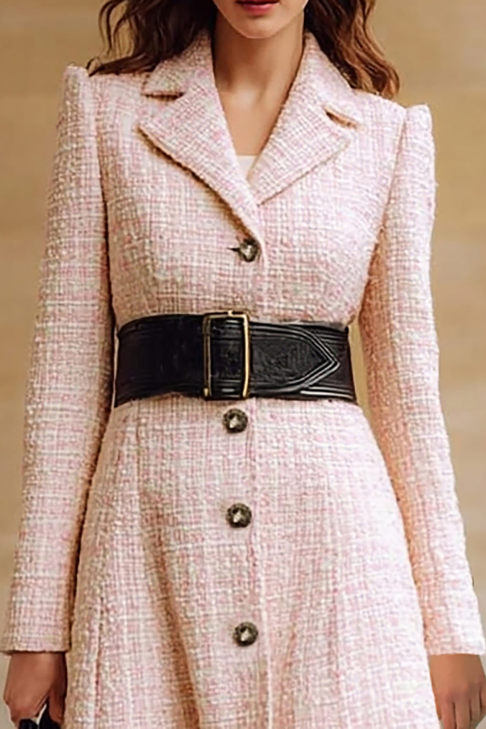 Pink A Line Notched Lapel Single-breasted Work Dress