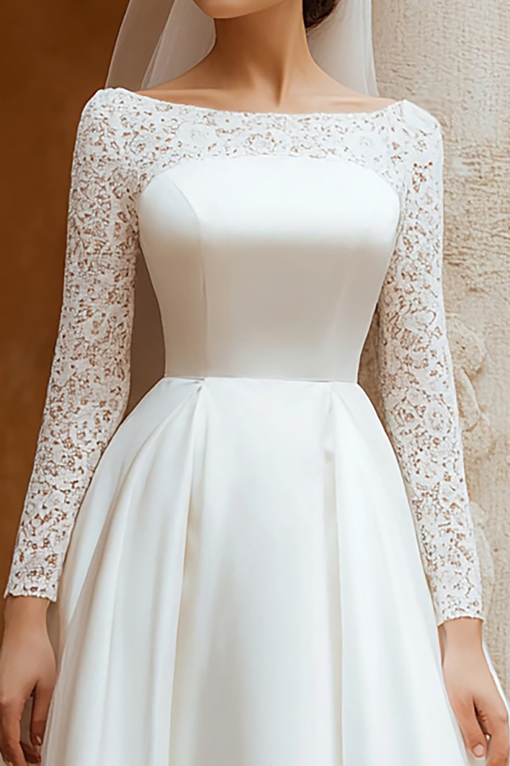 Ivory Long Sleeve A Line Lace Engagement Dress