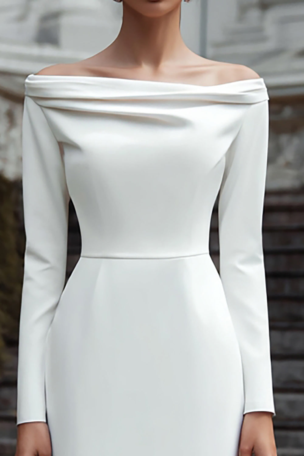 Ivory Long Sleeve Sheath Satin Engagement Dress