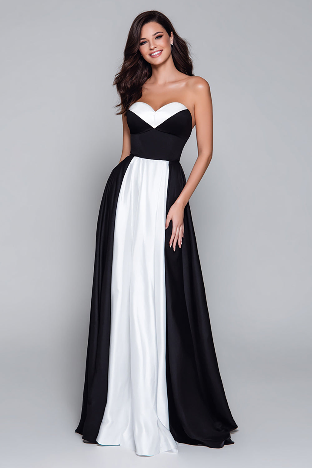 Sweetheart Black and White A-Line Long Formal Dress