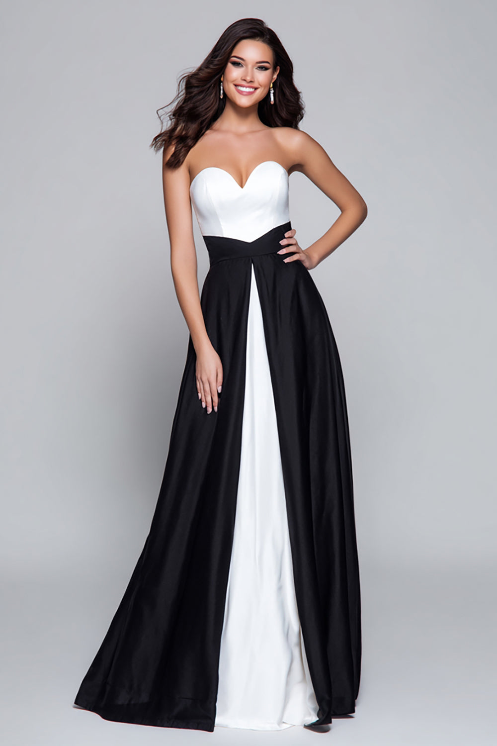 Black and White Sweetheart A-Line Long Formal Dress