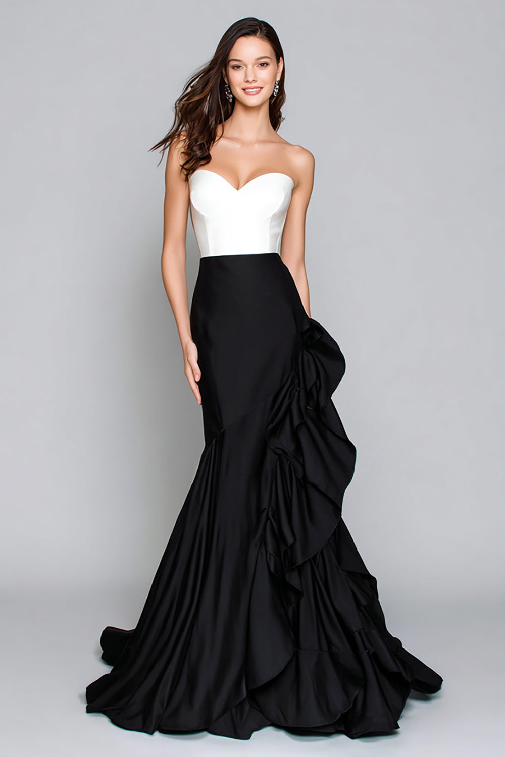 Black and White Mermaid Sweetheart Formal Dress with Ruffles