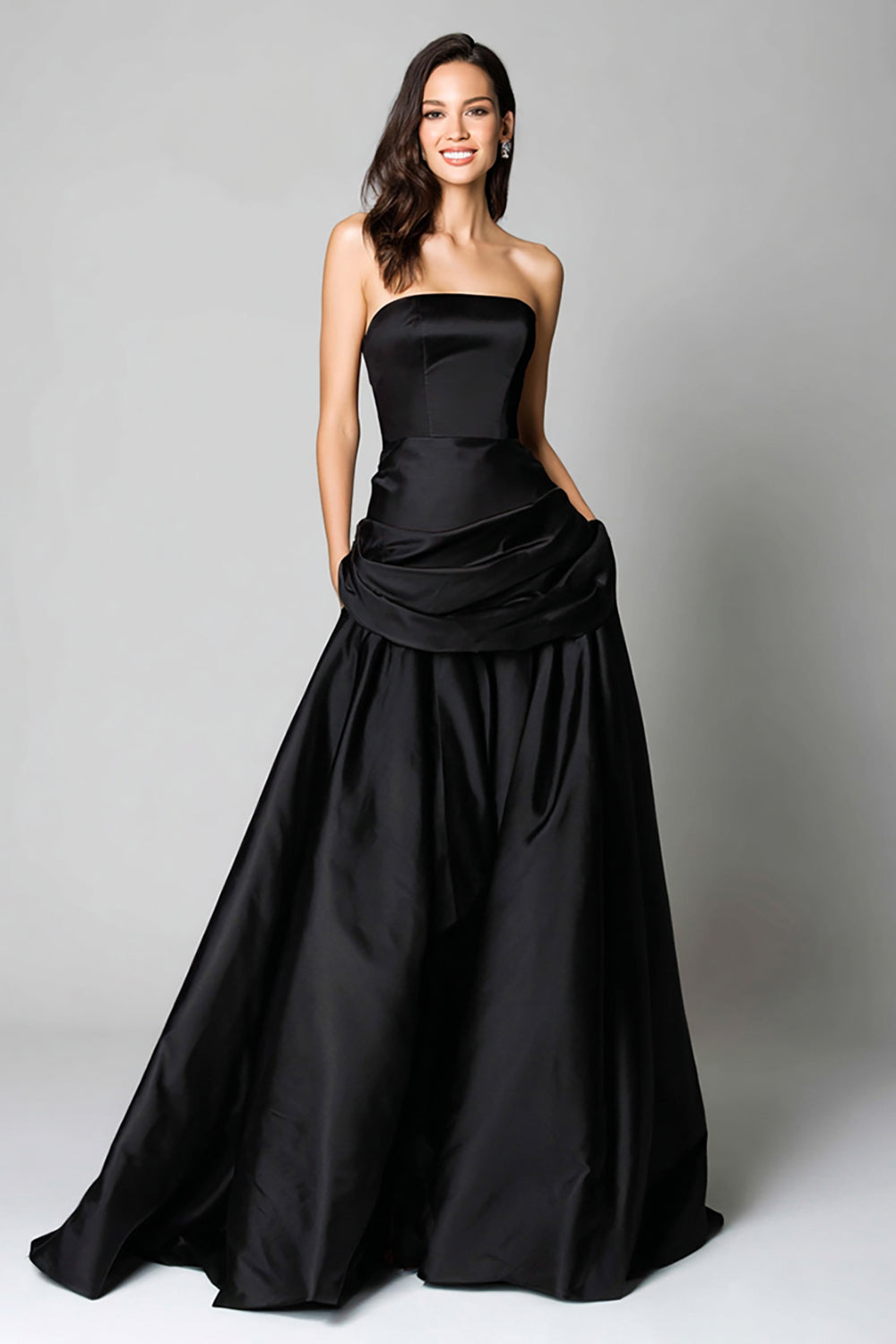 Black A-Line Satin Strapless Long Formal Dress