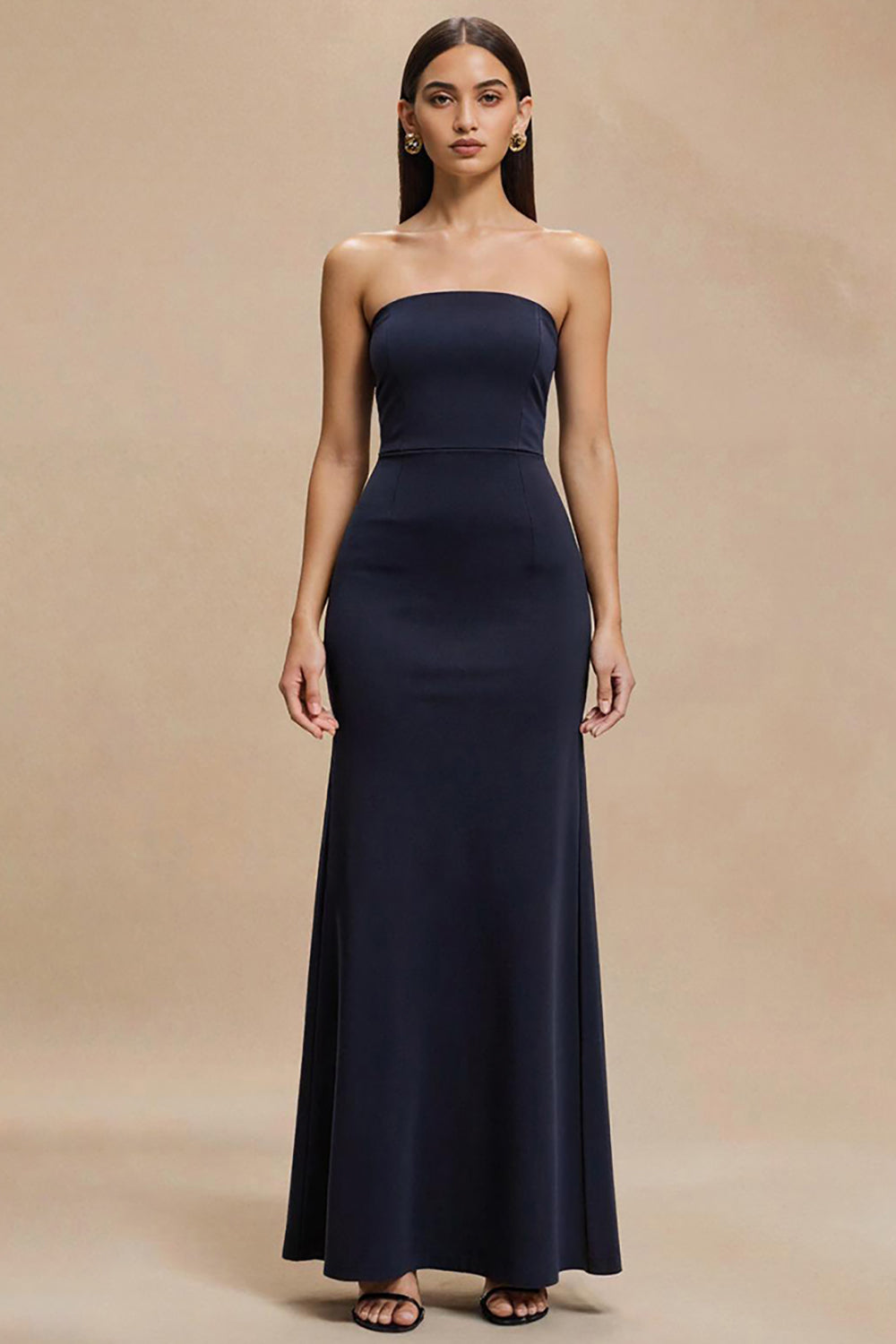 Navy Mermaid Strapless Long Formal Dress