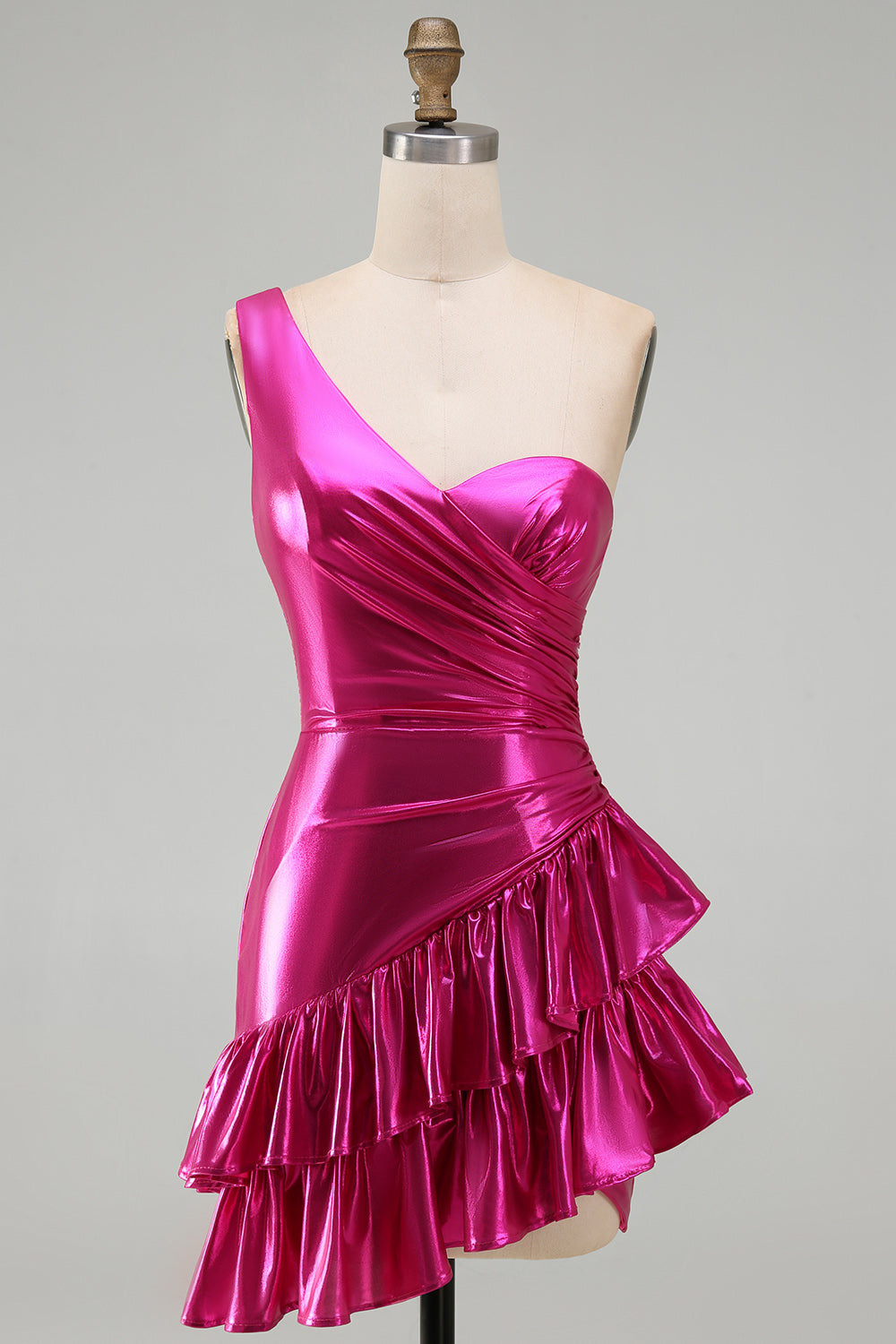 Sparkly Gold Metallic A Line Short Cocktail Dress with Ruffles