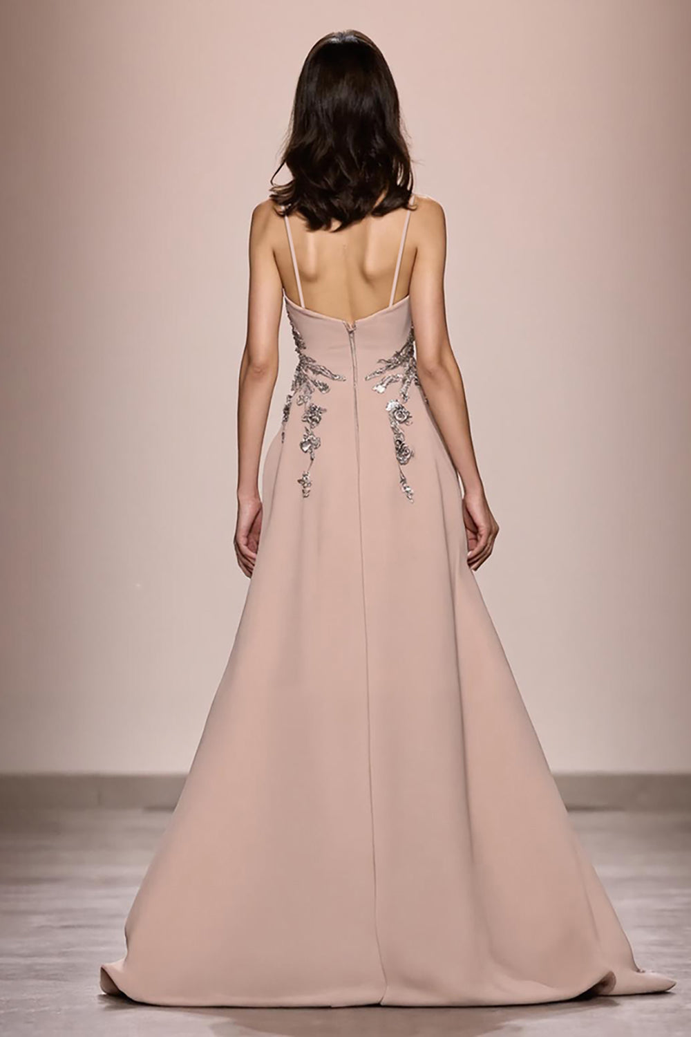 Champagne A Line Long Satin Evening Dress With Slit