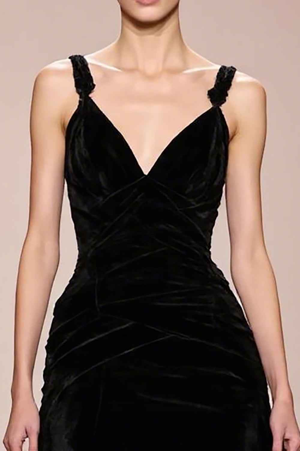 Black Velvet Backless Long Evening Dress With Slit