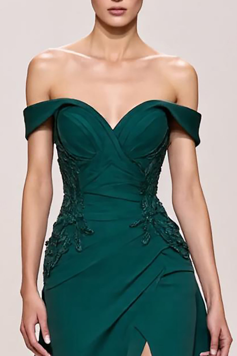 Light Green Satin A Line Long Evening Dress With Appliques