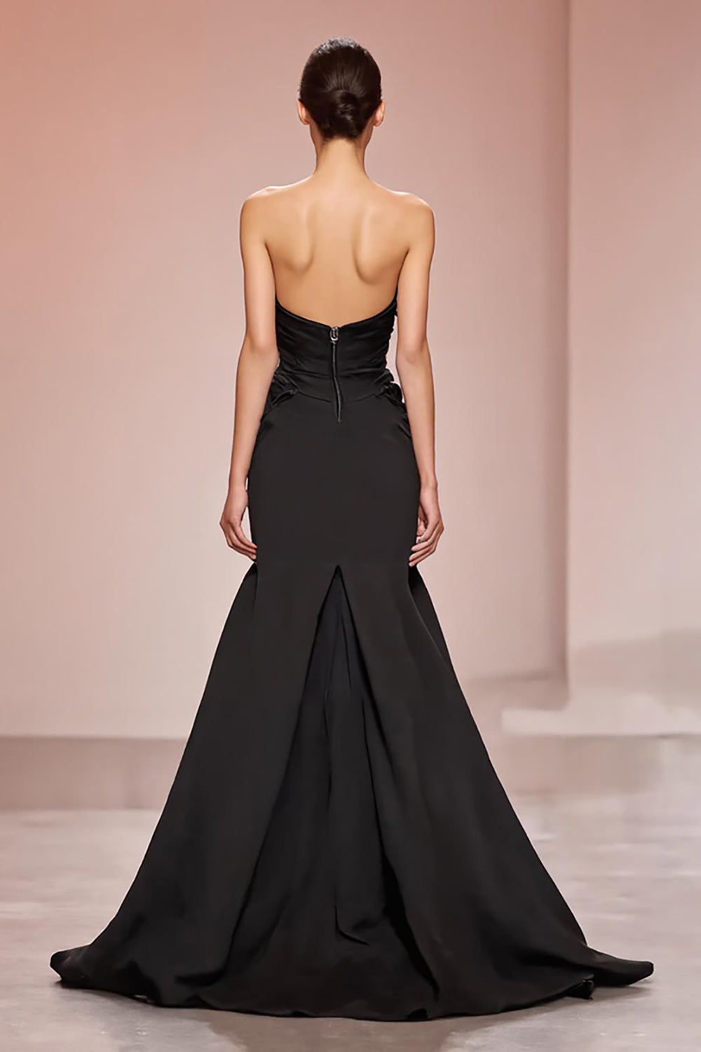 Black Mermaid Satin Strapless Long Evening Dress with Slit