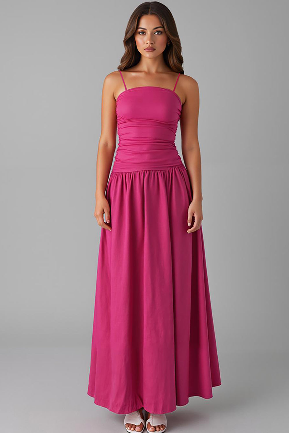 Spaghetti Straps A Line Fuchsia Cotton Evening Dress