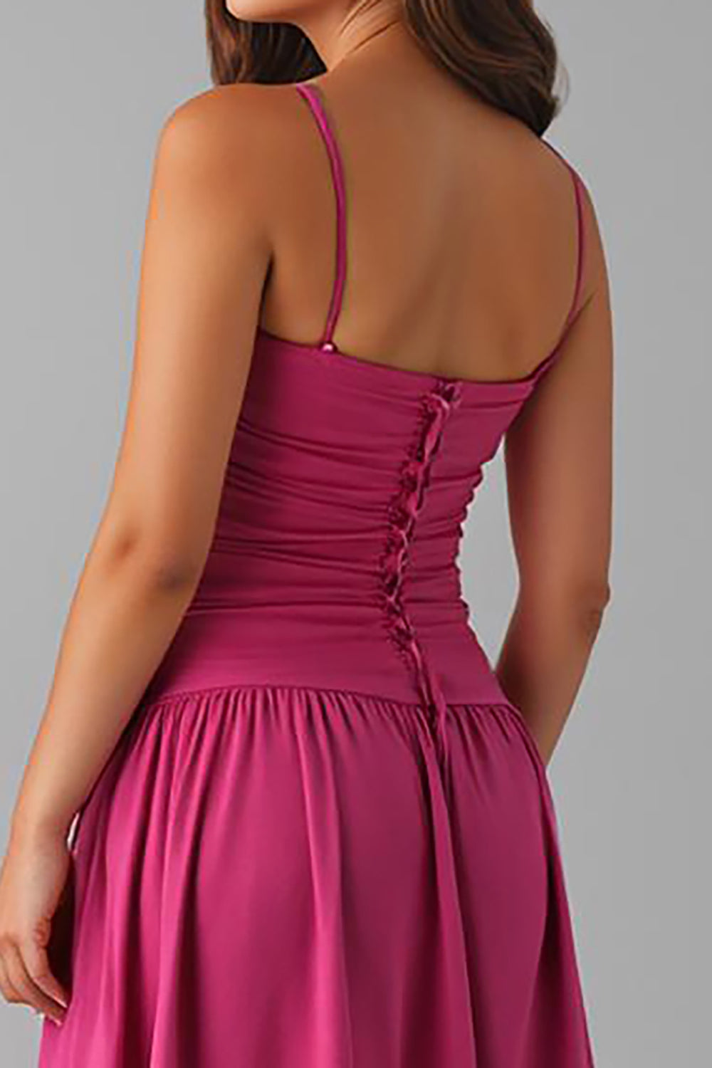 Spaghetti Straps A Line Fuchsia Cotton Evening Dress