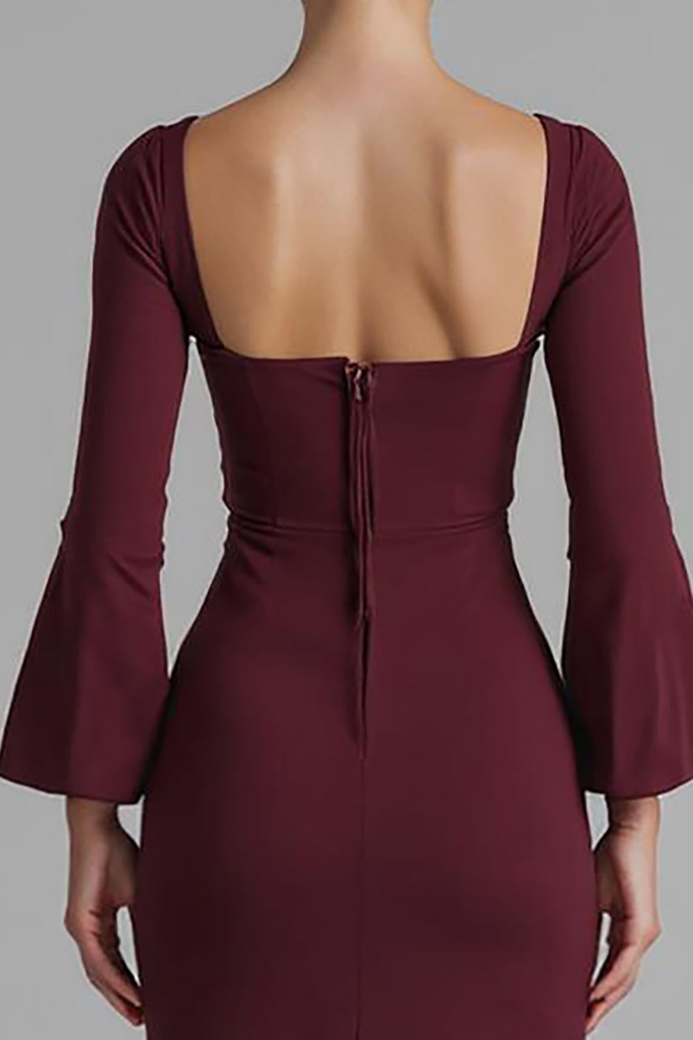 Dark Red V Neck Satin Mermaid Evening Dress with Slit