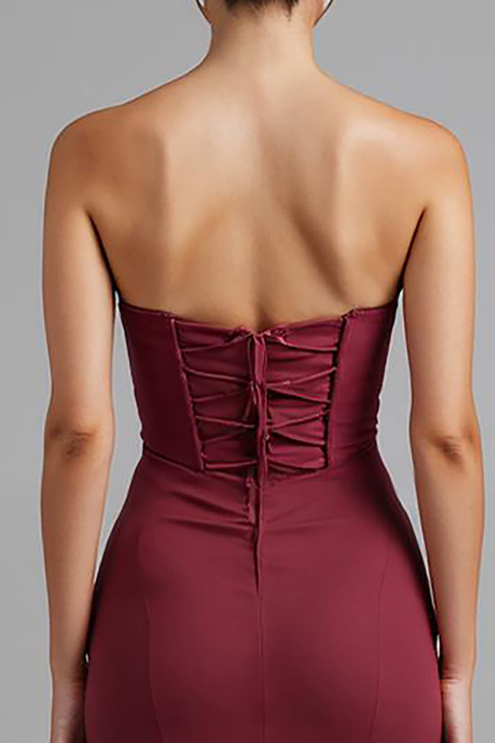 Dark Red Strapless Chiffon Mermaid High-Low Evening Dress