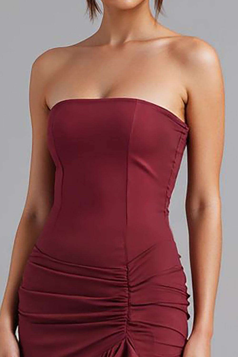 Dark Red Strapless Chiffon Mermaid High-Low Evening Dress