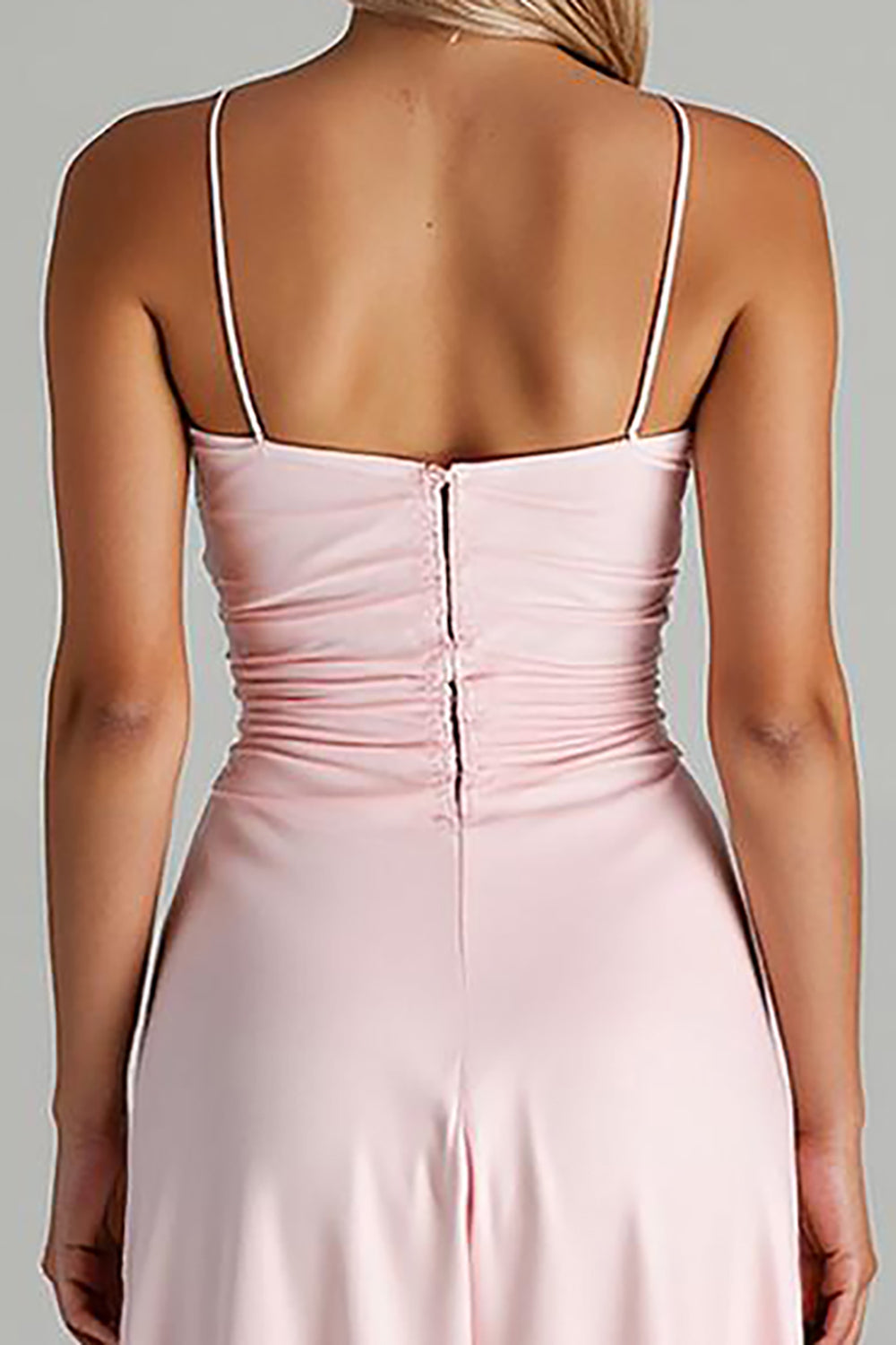 Ruffled High-Low Spaghetti Straps Light Pink Chiffon Evening Dress