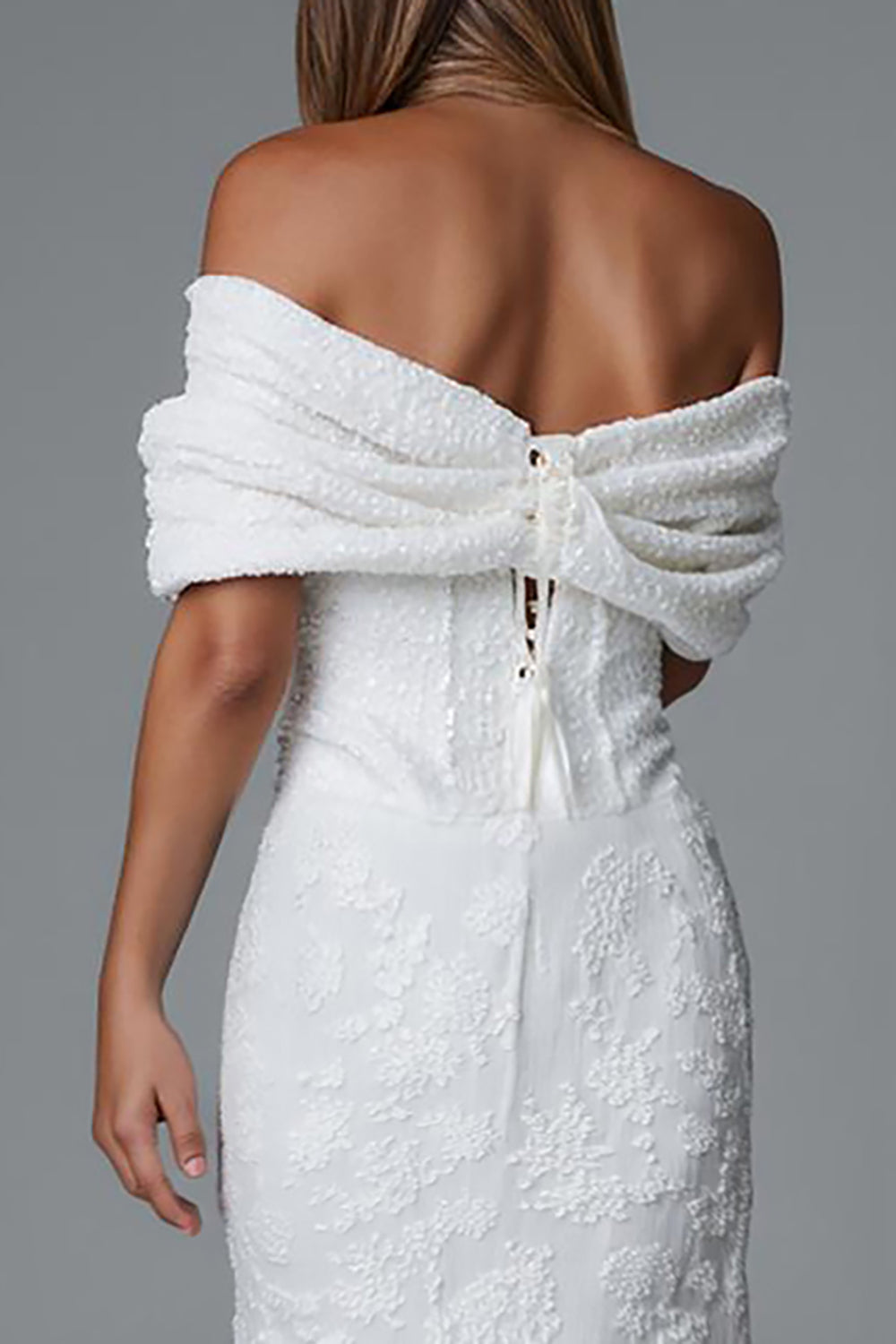 Ivory Mermaid Off-The-Shoulder Evening Dress with Lace