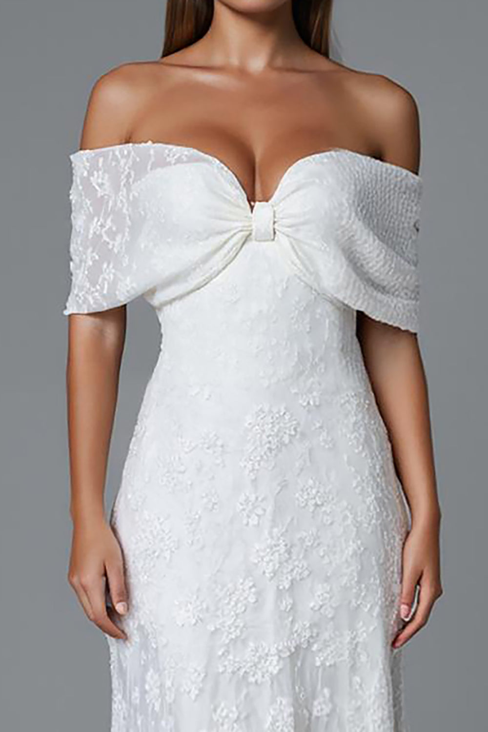 Ivory Mermaid Off-The-Shoulder Evening Dress with Lace
