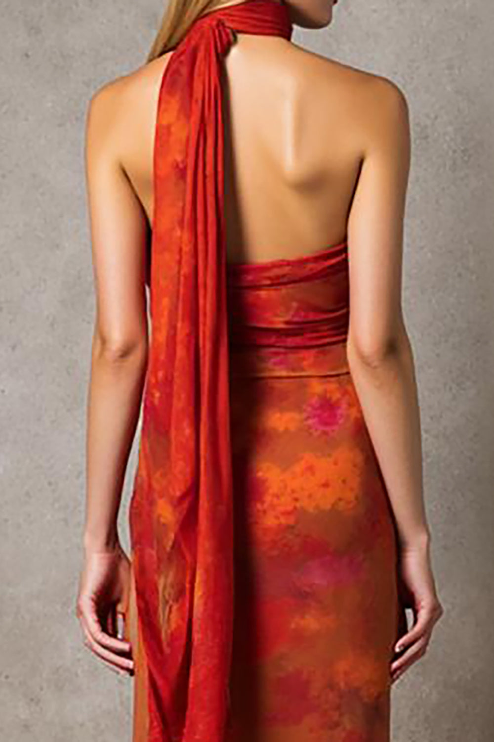 Robe de soirée longue fourreau sans bretelles en Cabernet imprimé avec ceinture