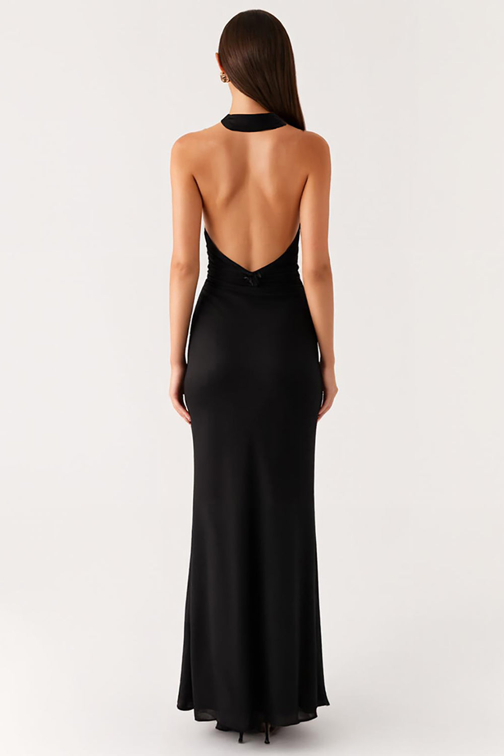 Sheath Halter Black Long Black Tie Dress