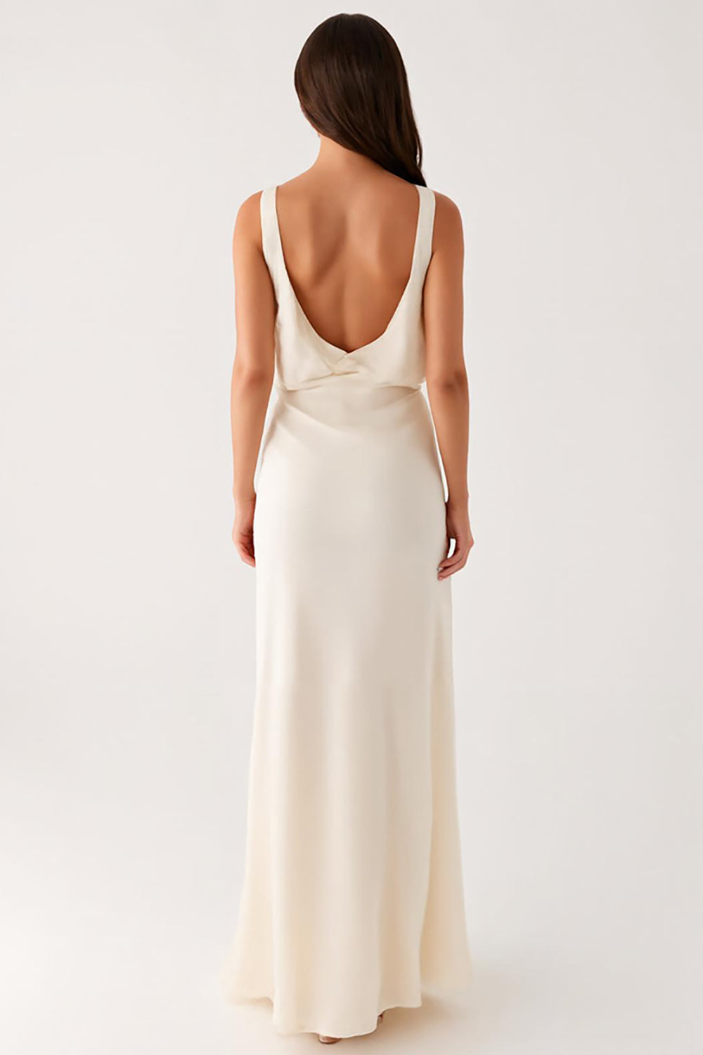 V-Neck Ivory Sheath Evening Dress With Slit