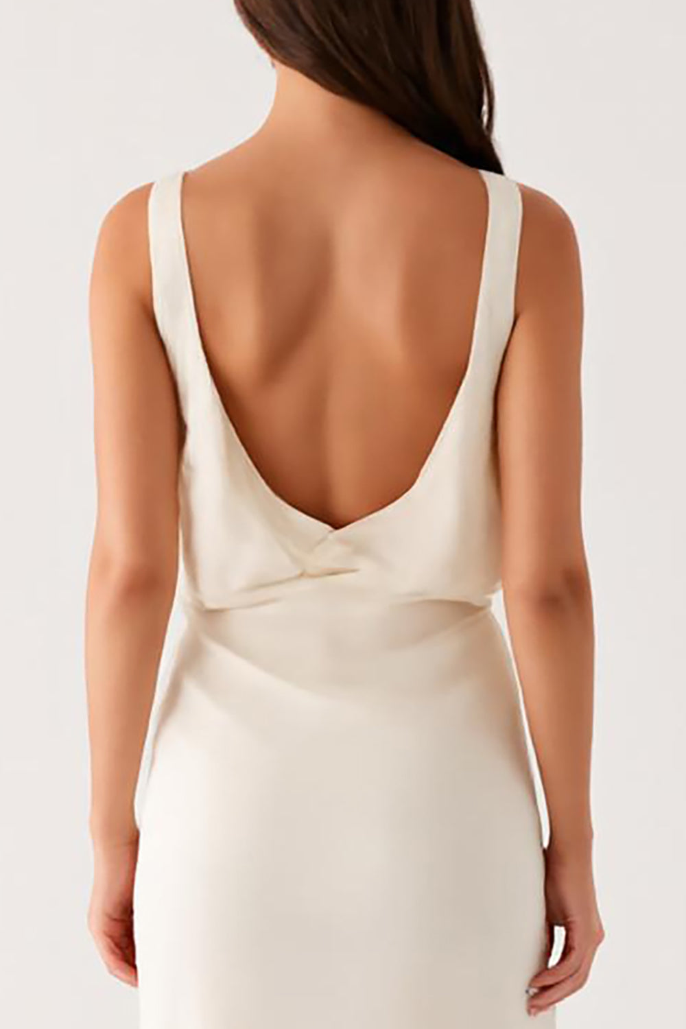 V-Neck Ivory Sheath Evening Dress With Slit