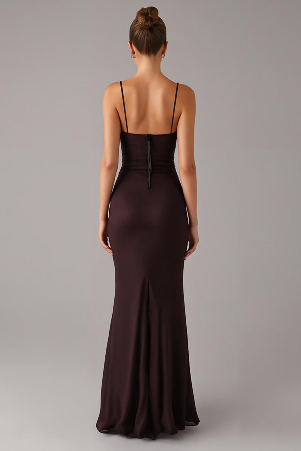 Robe de soirée à fines bretelles "Sirène" marron