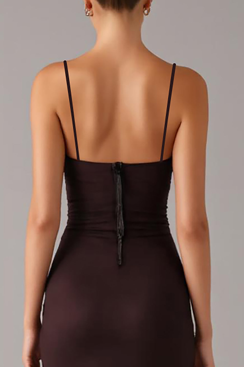Robe de soirée à fines bretelles "Sirène" marron