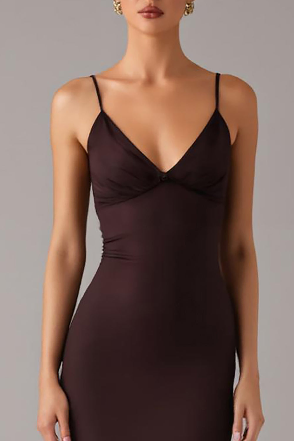 Robe de soirée à fines bretelles "Sirène" marron