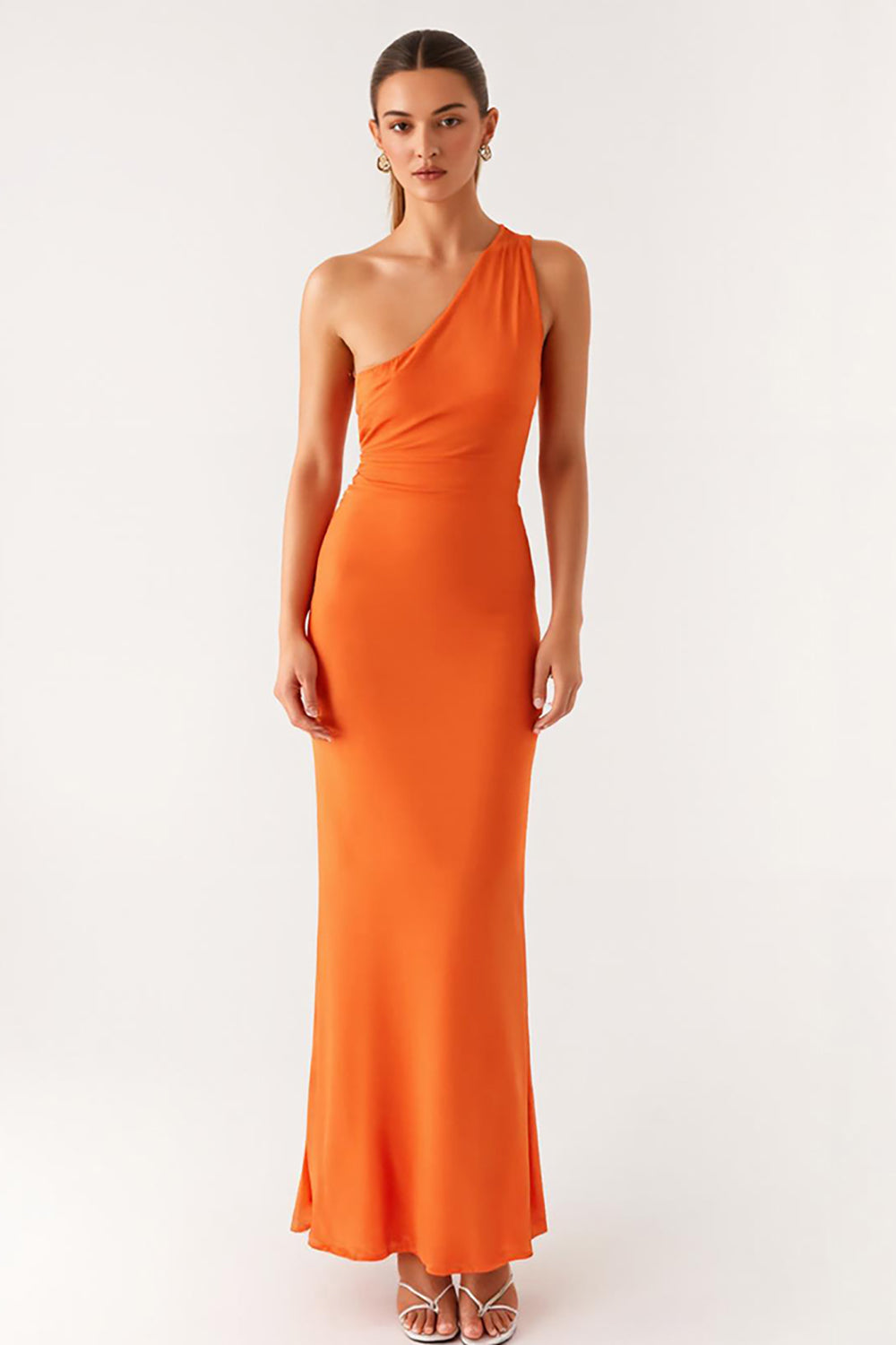 Robe de Soirée Fourreau Orange Asymétrique à Une Épaule