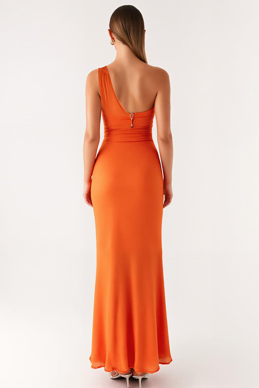 Robe de Soirée Fourreau Orange Asymétrique à Une Épaule