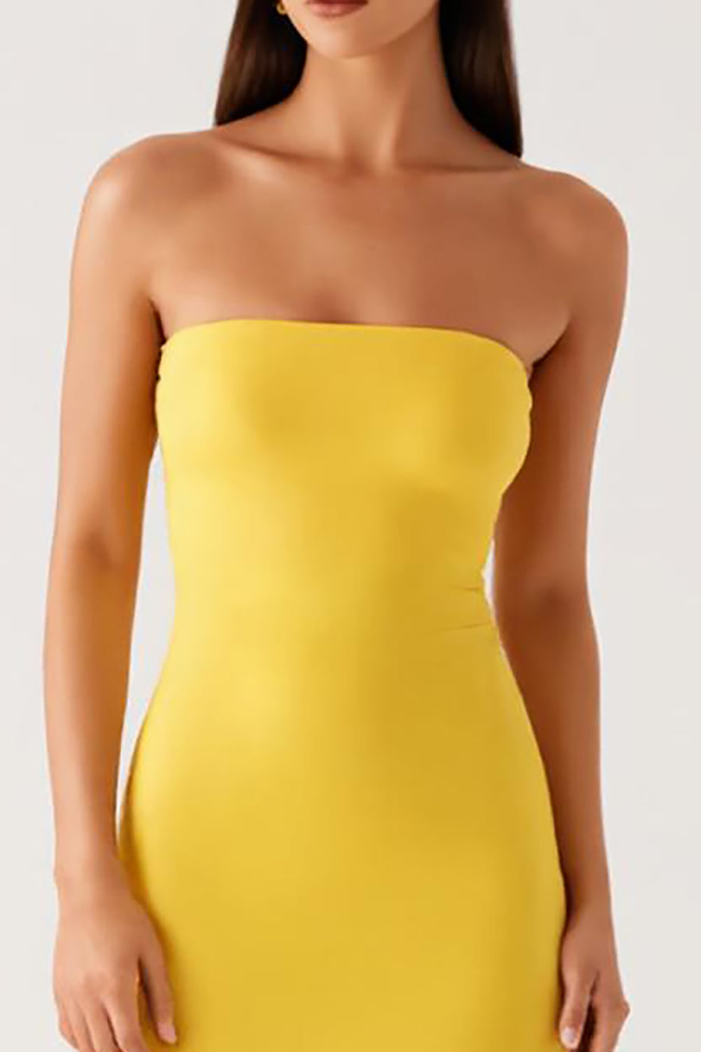 Robe de soirée bustier en mousseline jaune