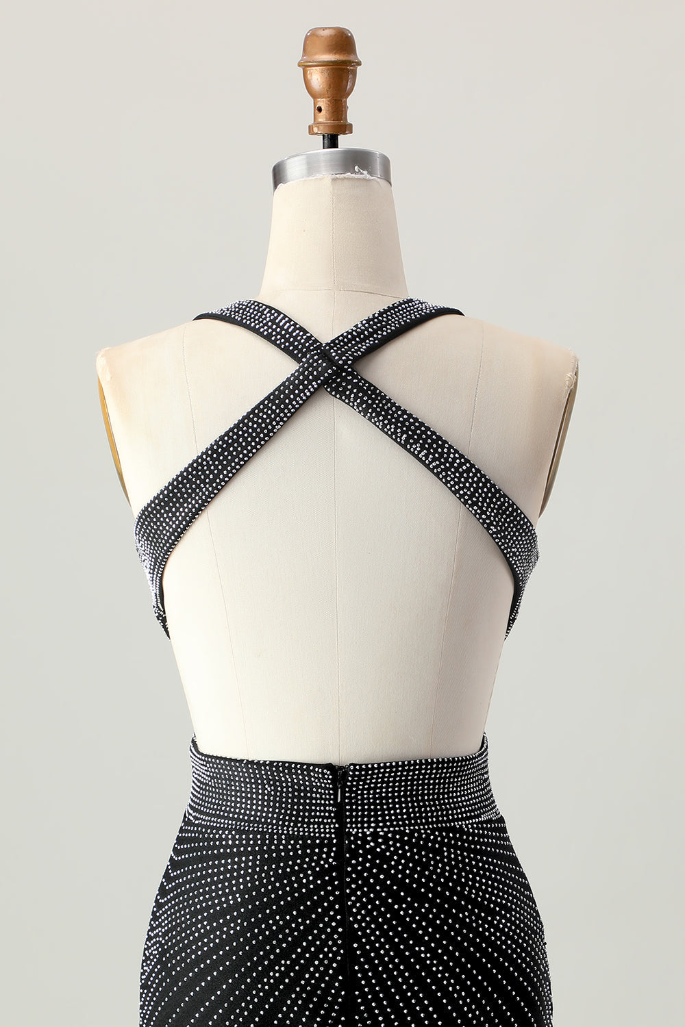 Black Bodycon V-Neck Beaded Cocktail Dress