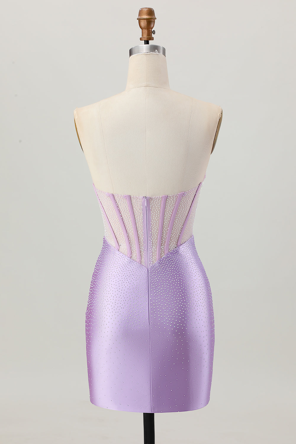 Lilac Beaded Strapless Corset Short Satin Cocktail Dress